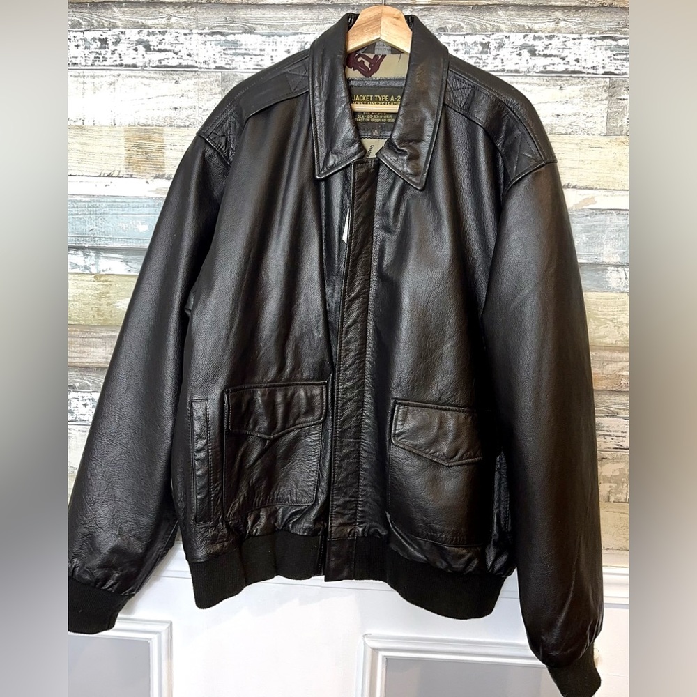 Men’s Leather Bomber Jacket A-2 Flyer’s Leather Dark Brown Size XL Tall